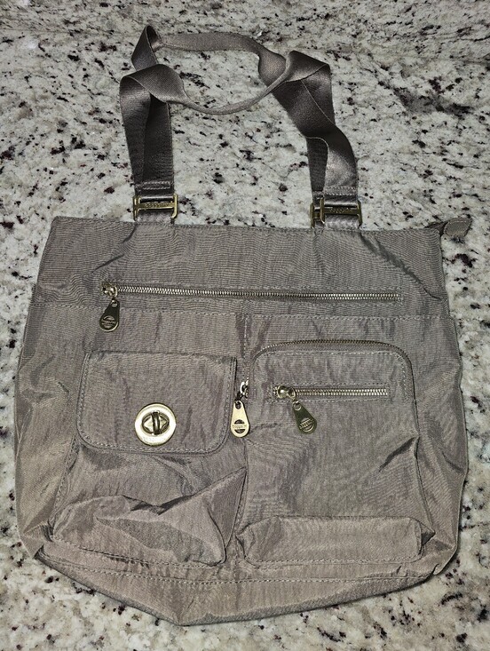 Baggallini Handbags - Baggallini Tulum Light Weight Nylon Taupe Travel Tote Bag